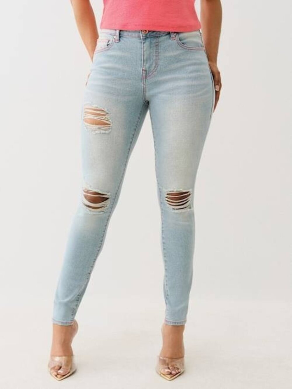 True Religion Women's Jennie Distressed Mid Rise Skinny Jean Size 29 New